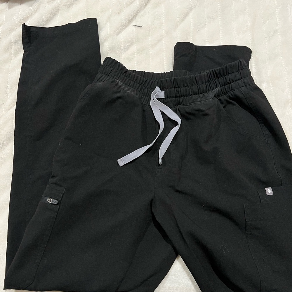 High waisted black straight leg Figs